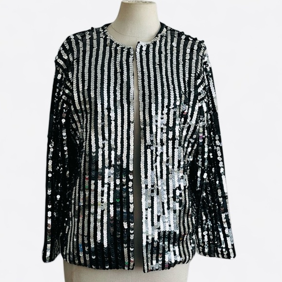 Vintage SEQUIN Rocker SILK STRIPED Jacket SZ M/L - Picture 1 of 7